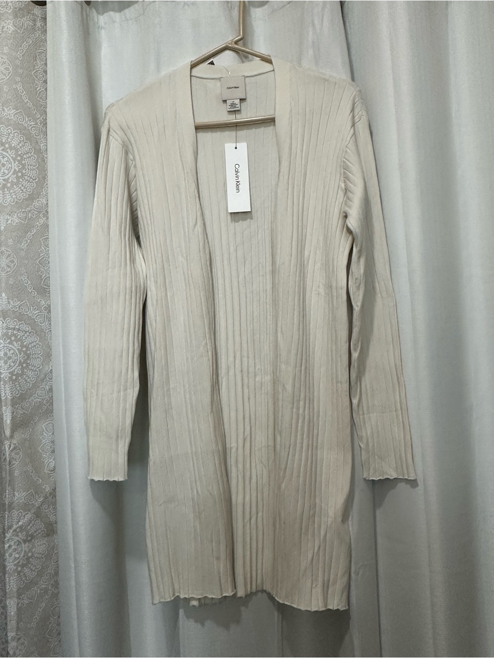 Calvin Klein Light Cream Ribbed Open-Front Cardigan - Picture 1 of 3